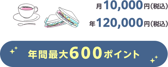 （例）月10,000円(税込)／年120,000円(税込)｜年間最大600ポイント