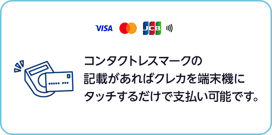 コンタクトレスマークの記載があればクレカを端末機にタッチするだけで支払い可能です。