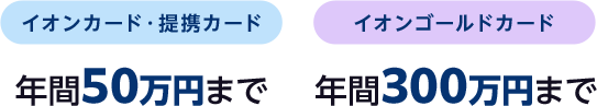 [イオンカード・提携カード]：年間50万円まで｜[イオンゴールドカード]：年間300万円まで