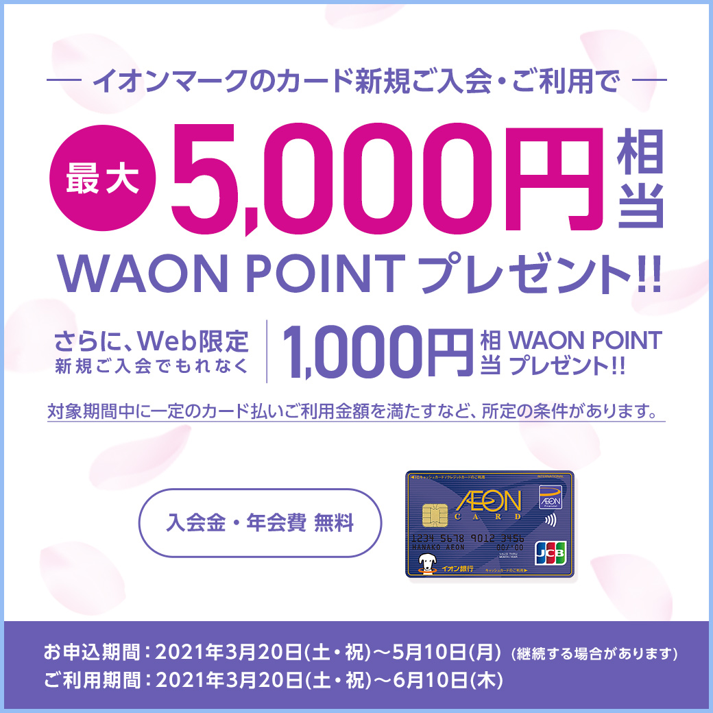 新規ご入会 ご利用特典 最大5 000円相当のwaon Pointプレゼント イオンカード 暮らしのマネーサイト 新規ご入会 ご利用特典 最大5 000円相当のwaon Pointプレゼント イオンカード 暮らしのマネーサイト