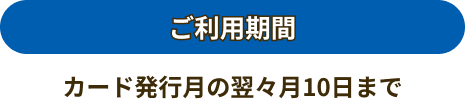 ご利用期間 カード発行月の翌々月10日まで