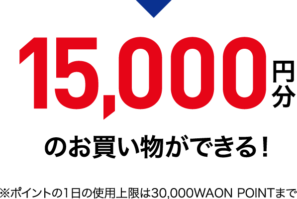 15,000円分のお買い物ができる! ※ポイントの1日の使用上限は30,000WAON POINTまで