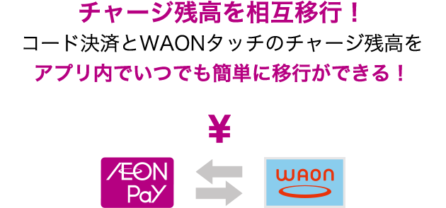 AEON Pay ⇆ WAON チャージ残高を相互移行！コード決済とWAONタッチのチャージ残高をアプリ内でいつでも簡単に移行ができる！