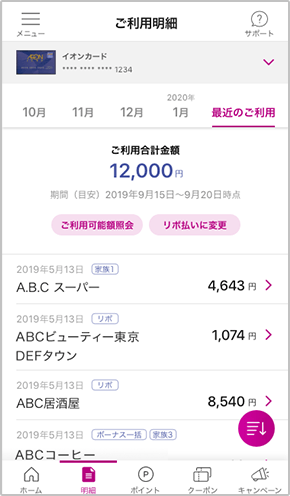イオンウォレット ご登録カード ご利用明細に関して