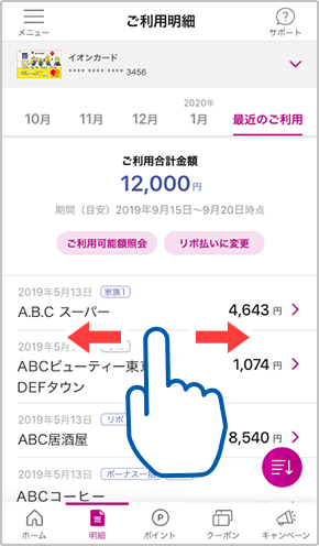 イオンウォレット ご登録カード ご利用明細に関して