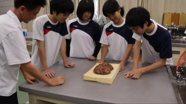 標本を使って「恐竜授業」を開催しました。