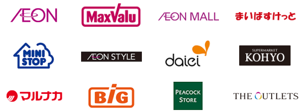 AEON Max Valu AEON MALL まいばすけっと MINISTOP AEON STYLE daiei KOHYO マルナカ BiG PEACOCK STORE THE OUTLETS
