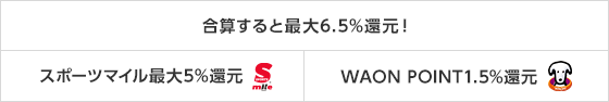 合算すると最大6.5％還元！ スポーツマイル最大5％還元 WAON POINT1.5％還元
