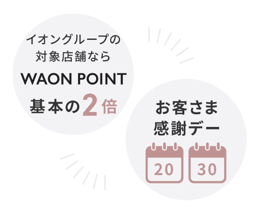 イオングループの対象店舗ならWAON POINT基本の2倍 お客さま感謝デー20日・30日
