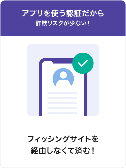 No.3 アプリを使う認証だから詐欺リスクが少ない フィッシングサイトを経由しなくて済む