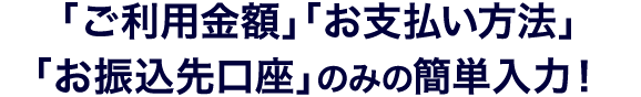 「ご利用金額」「お支払い方法」のみの簡単入力！