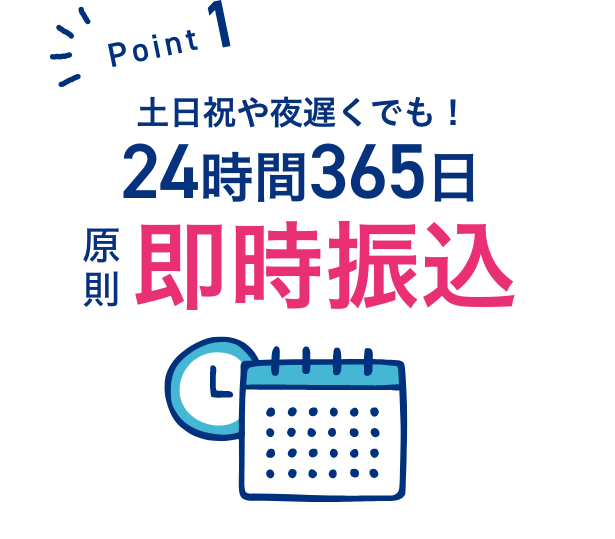 point1土日祝や夜遅くでも!24時間365日原則即時振込
