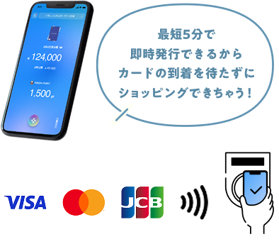 最短5分で 即時発行できるから カードの到着を待たずに ショッピングできちゃう!