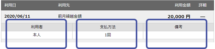 利用者、支払方法、備考の確認画面