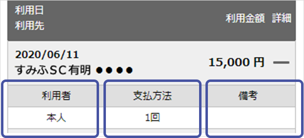 利用者、支払方法、備考の確認画面