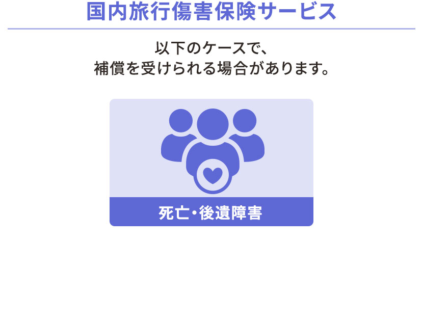 国内旅行傷害保険サービス 死亡•後遺障害で補償を受けられる場合があります。